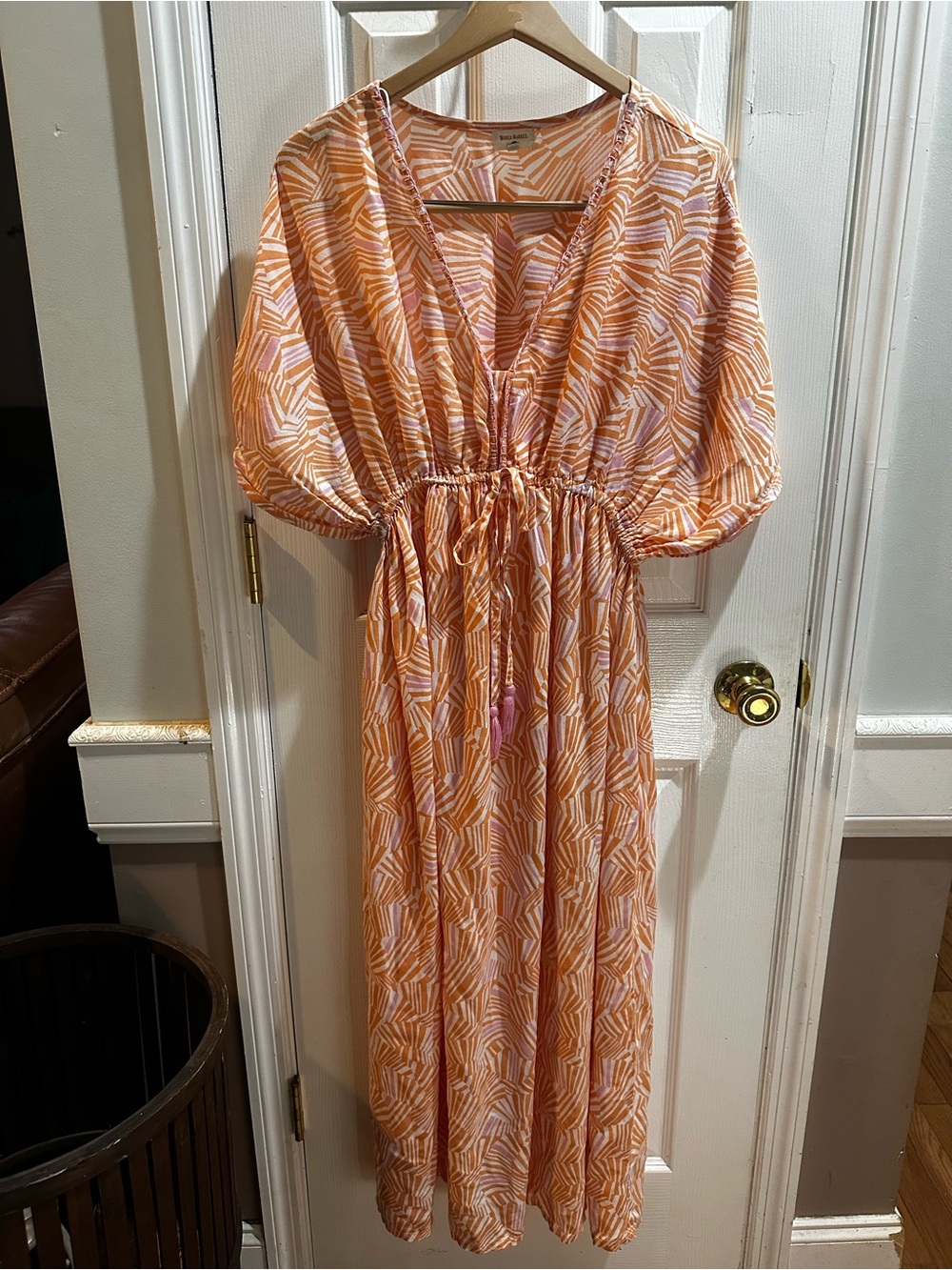 World‎ Market Orange Pink Maxi Dress Kimono Sleeves Elastic Waist Viscose S/M